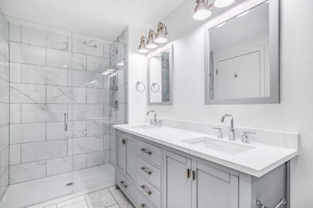 transitional white and gray bathroom